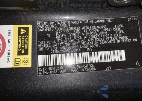 2011 Lexus Rx 350 z USA, uszkodzony, nr VIN 2T2BK1BA9BC100911